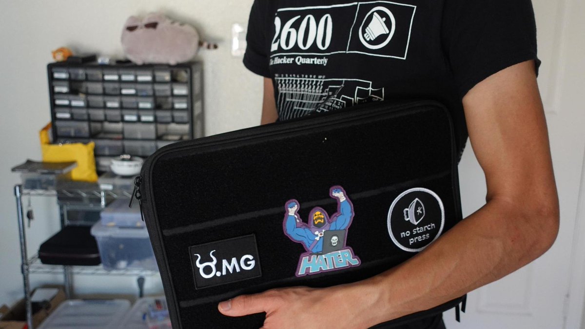 AlexLynd's tweet photo. This badass hater patch @Sh3ll3T0R gave me at #DEFCON31 makes a great addition to my @Hak5 packout ☠️ https://t.co/SeZuD0atZM