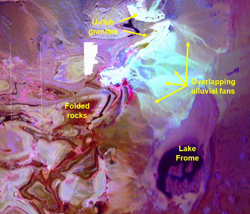 Thinking about the beauty of science and keep returning to this airborne radiometric image of Arkaroola (Sth🇦🇺) showing gorgeous folded rocks, U-rich granite hills and overlapping alluvial fans and the Lake Frome salt lake. 😮😊🥰 #NationalScienceWeek #SuperstarsOfSTEM @ScienceAU