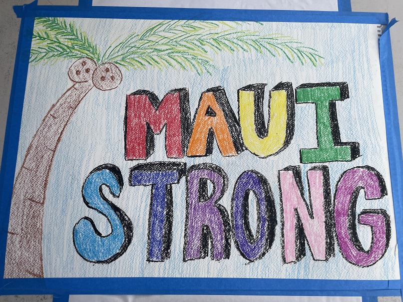 HawaiiRedCross's tweet photo. Posterboard, crayons, and a little creativity is all it took to put into color what many have used as a mantra recently: Maui Strong. Children in the shelter found a way to both stay occupied and buoy morale for our Maui ohana. We're honored to share them here. #MauiStrong ❤️🌺 https://t.co/C6pXirSNKe