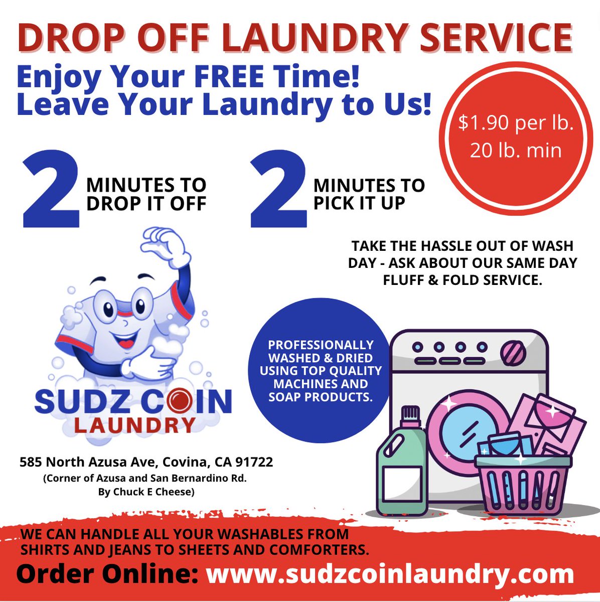 Drop off your #laundry to us and make life easier!
Simply go online and book an appointment:
sudzcoinlaundry.com
-
Your #Laundry Destination in #Covina
-
#fluffandfold #sudzlaundry #coinlaundry #sudzcoinlaundry #covinalaundry #covinalaundromat #washandfold #covinawashandfold