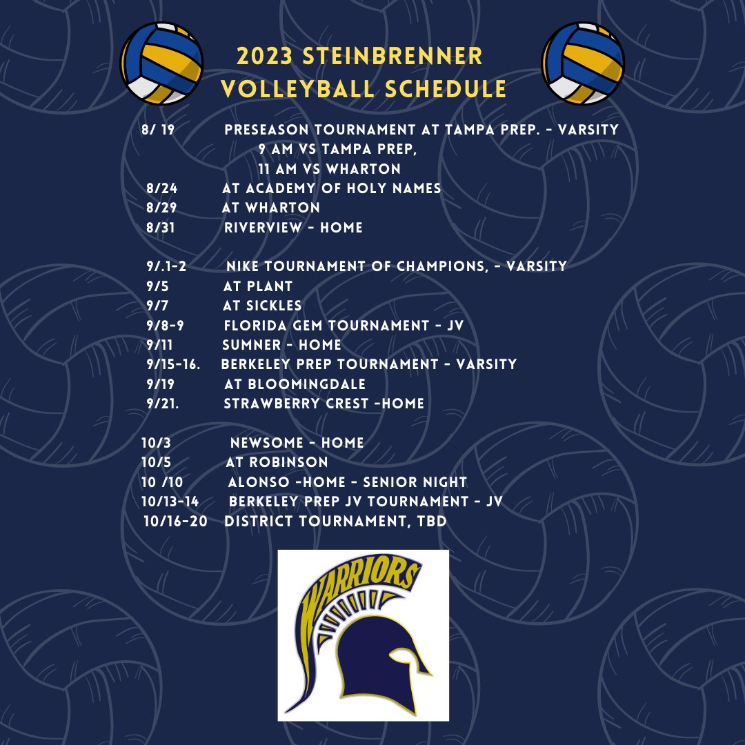2023 Warrior Volleyball Schedule <a href="/SteinbrennerABC/">GSHS Athletics</a> <a href="/gshswarriors/">Steinbrenner High</a> <a href="/gshsDECA/">GSHS SportsMarketing</a>