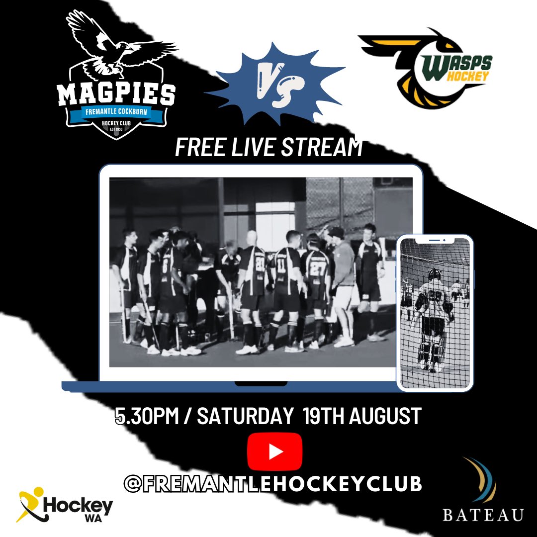 We’re back with our last live stream of the season this Saturday from the Bateau Turf. Watch our 1’s take on @WaspsHC in our final @Hockey_WA Premier League home game of the campaign. #livestreamhockey on our YouTube: youtube.com/watch?v=fiYMGq… brought to you by @notthefootyshow