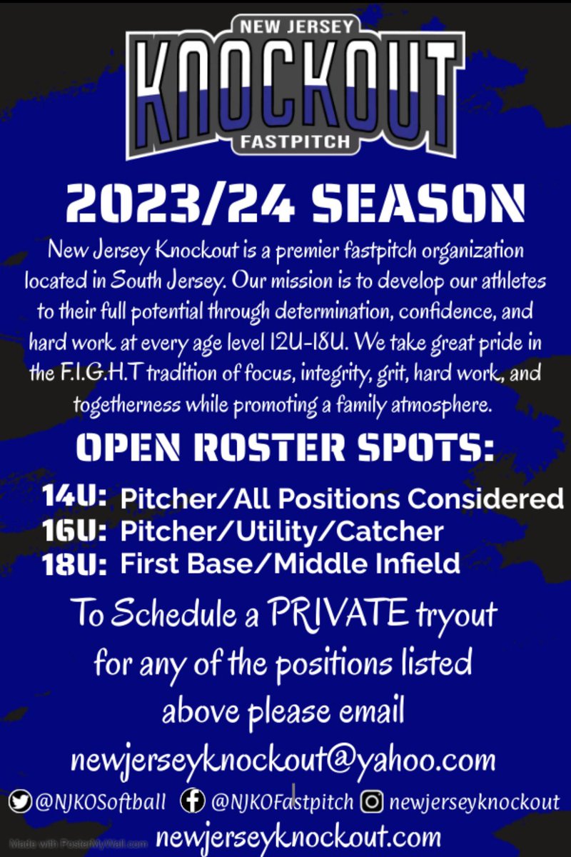 Schedule your private tryout today!! Email newjerseyknockout@yahoo.com for more information! #StartUnknown #FinishUnforgettable