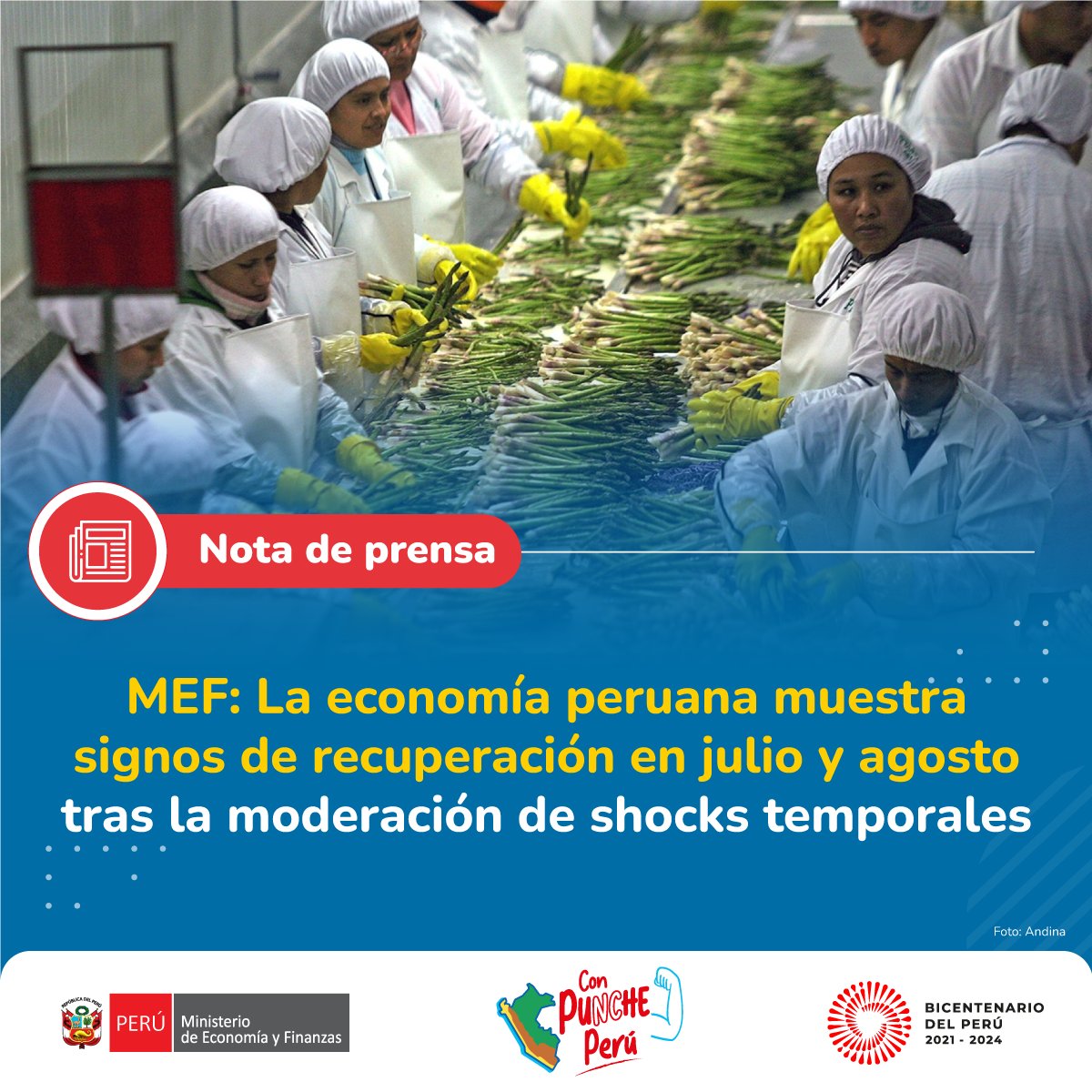 MEF_Peru's tweet photo. 💪Seguimos impulsando la reactivación | El PBI continuará recuperándose durante los siguientes meses tras la moderación de los shocks temporales, y para promover la recuperación, el Gobierno continuará implementando medidas adicionales.
🗞️Nota de prensa: https://t.co/95JOTkMAlv https://t.co/q5nX79ihDY