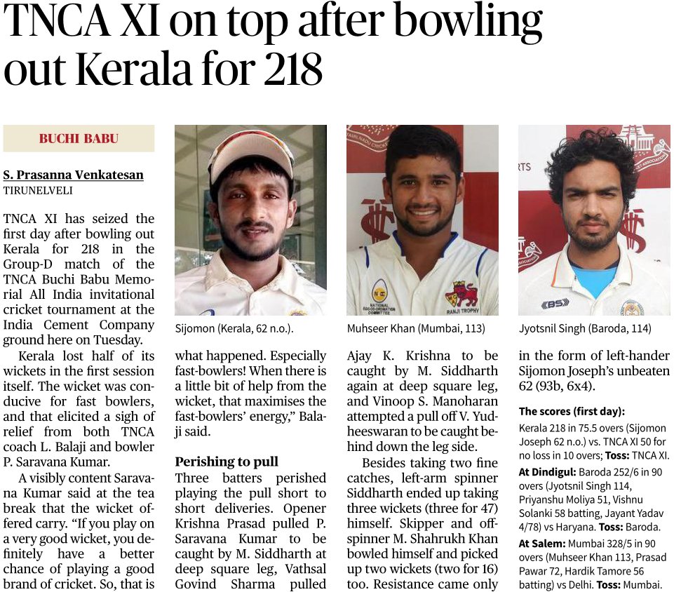 prasreporter's tweet photo. TNCA XI captain #ShahrukhKhan on first-day pitch and performance: “There was carry throughout. Regarding the performance, 10 wickets in 75 overs on any day on any wicket, you can take it.”

#TNCAXI #BuchiBabuCricket #Kerala #SijomonJoseph #SaravanaKumar #AjayKrishnan #Siddharth https://t.co/oM2tkNVoJp