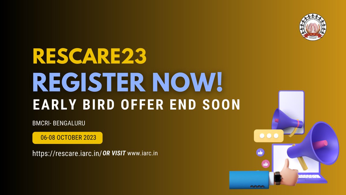 IARCToday's tweet photo. REGISTER NOW!!
16th National Conference of the Indian Association of Respiratory Care.
https://t.co/I297OpanY6

#RESCARE23 #annualconference #nationalconference #IJRC #IARC #GOI #INDIANRT https://t.co/2MC2SFGevu
