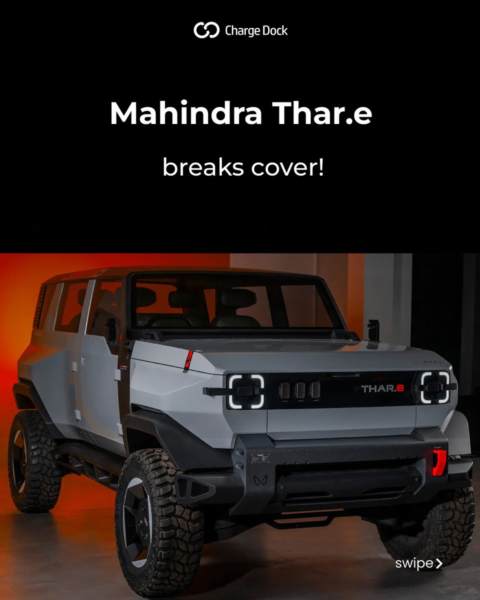 chargedockindia's tweet photo. The wait is finally over!
Say hello to India's very first, purpose-built all electric off-roader concept - Thar.e

#mahindra #mahindrathar #thar.e #bornelectric #mahindrathar4x4 #thar #trending #launchalert #futurescape #international #globaldebut #cars #carnews #ev #evnews https://t.co/sTKwNTUcON