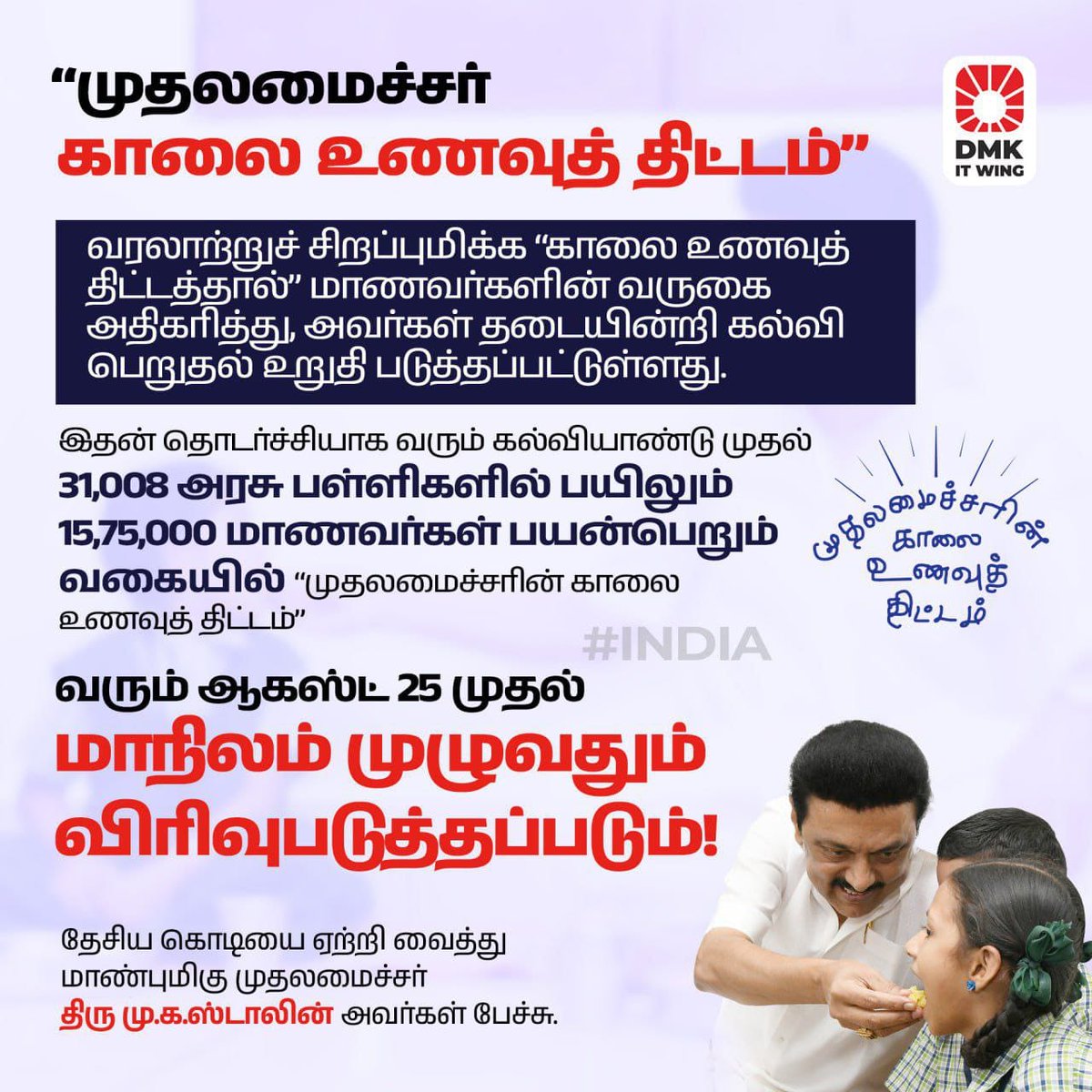 shanth_4777's tweet photo. மாண்புமிகு முதலமைச்சரின் பல்வேறு மக்கள் நலன்சார்ந்த அறிவுப்புகள் நேற்று சுதந்திர தினவிழா உரையில் அறிவித்தார்!

அதில், மிக முக்கியமானதும், தொலைநோக்கானதுமான #காலைஉணவு_திட்டம் பற்றிய அறிவிப்பு! https://t.co/XKZw3u8TwU