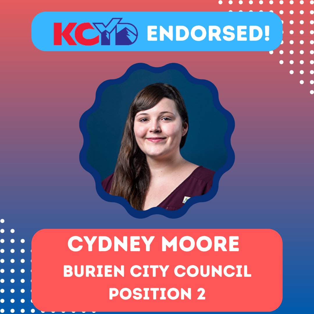 KingCountyYDs's tweet image. Our Endorsed Candidate for Burien City Council Position 2, Cydney Moore, won her primary election in August! We are so excited to help her win in November! Congrats!