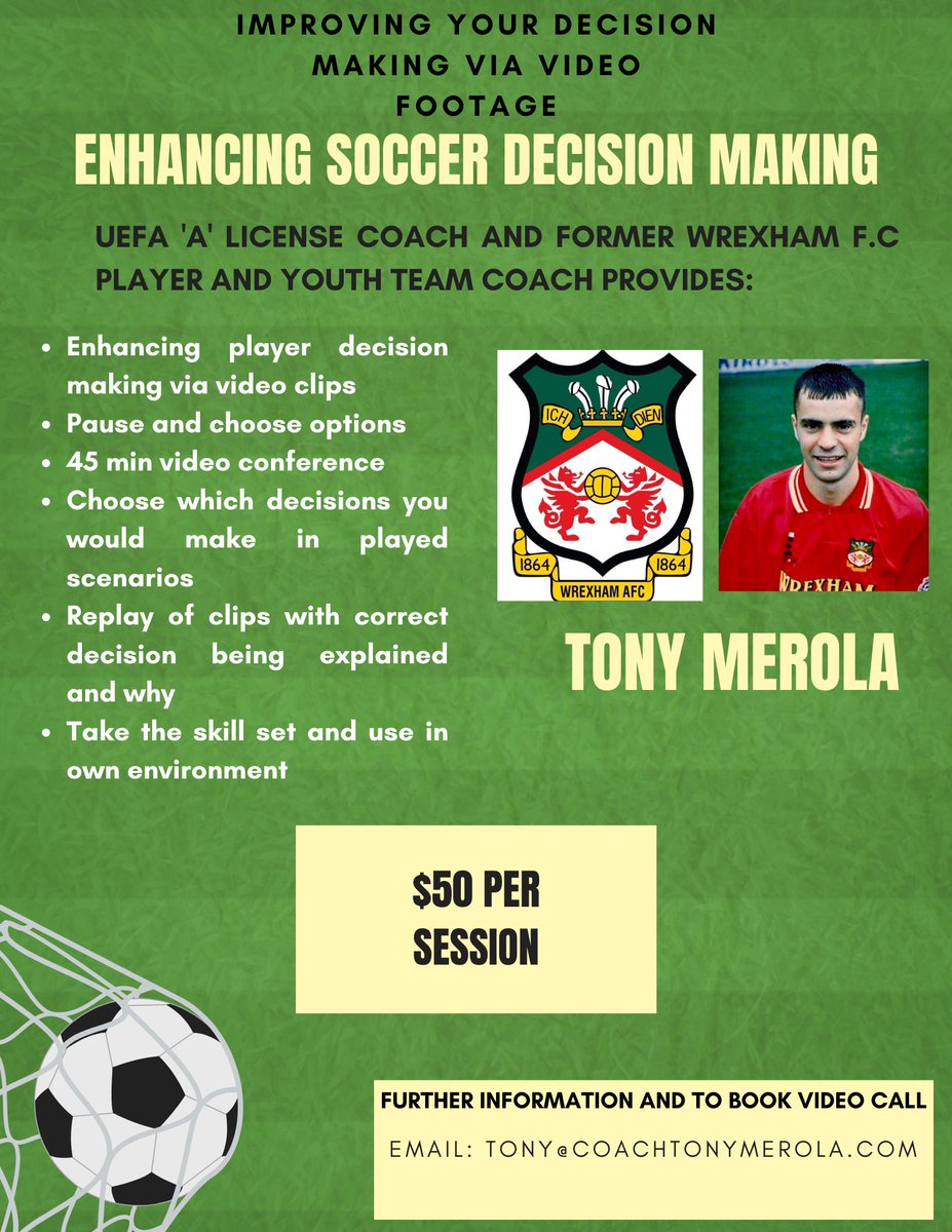 I’m introducing something a little different for soccer players in the DFW area. Check it out and email me for further information at:
tony@coachtonymerola.com