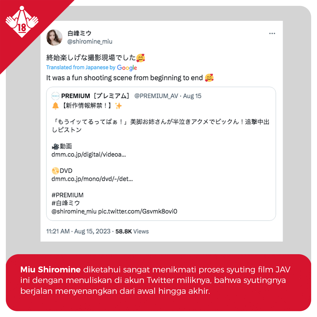javminded's tweet photo. Digenjot habis-habisan oleh 3 aktor JAV perkasa hingga orgasme berkali-kali! Saksikan pengalaman Miu Shiromine tersebut di film JAV terbarunya yang akan dirilis oleh studio PREMIUM di tanggal 19 September 2023 mendatang.

#MiuShiromine #PremiumAV https://t.co/tRbc8VAB6C
