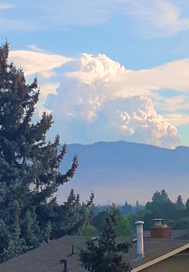 meteo_matt's tweet image. Weather friends in #Kelowna shared this photo of a #pyrocb popping up west of Little White Mountain, view is looking south from their home in Glenmore, it has been reported via *5555

#BCwildfire