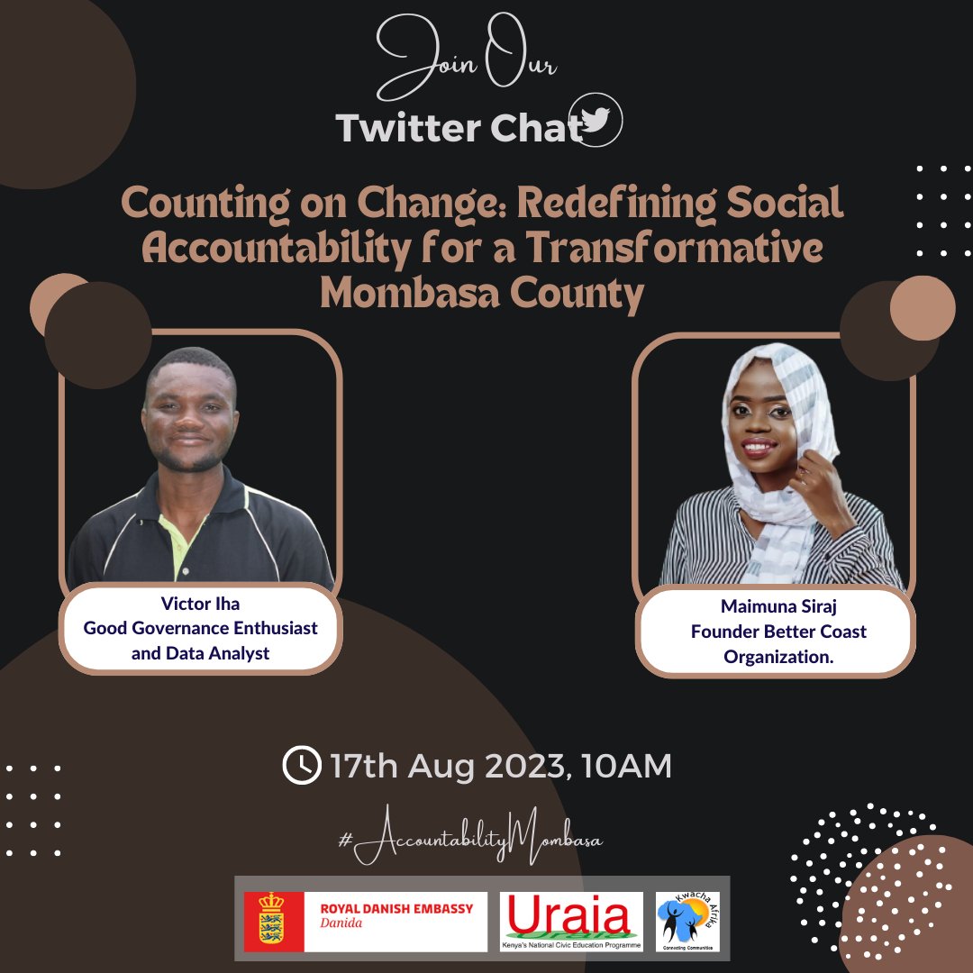🤝 Be the catalyst of change in Mombasa County! 🚀 Participate in our tweet chat: Let's explore innovative ways to hold our leaders accountable and drive a positive impact on our community. #AccountabilityMombasa 
<a href="/Kcyg001/">Kadzandani Creative Youth Organization</a>
@MagakMaureen
<a href="/ASBELKEMBOI7/">Asbel Kemboi.</a> 
<a href="/OmariMatano/">omari matta</a>
<a href="/KirituEdwin/">Uncle Bush ❄️ 🇰🇪</a>