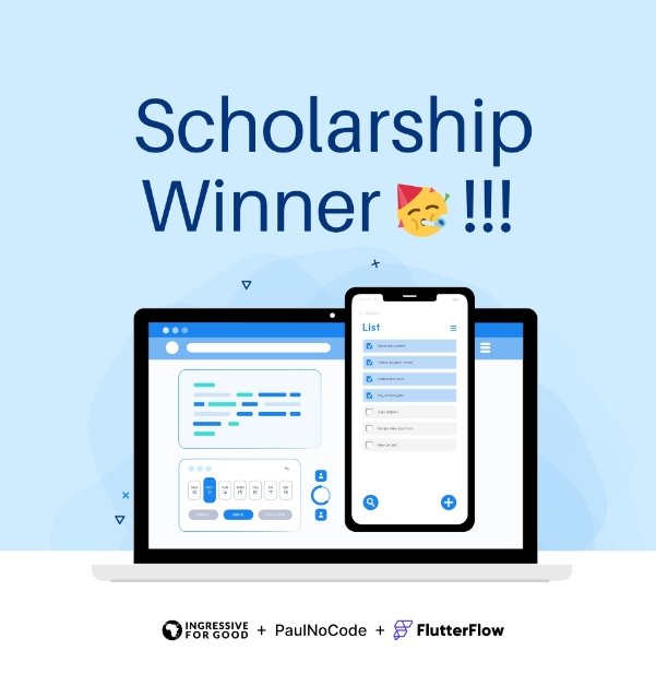 spiderc0des's tweet photo. I just won the #I4GNoCode Scholarship. I'll be embarking on a journey to learn and build a career in tech with @ingressive4Good @paul_okoduwa and @flutterflow https://t.co/6vjSDZQUIG