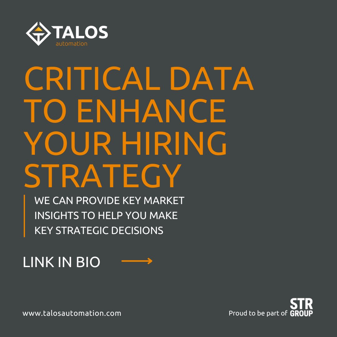 Do you have the critical data required to enhance your hiring strategy?
At Talos Automation, we talent map, discretely approach, competency assess and deliver exceptional talent to help you meet your strategic business goals. 

talosautomation.com/market-insight…