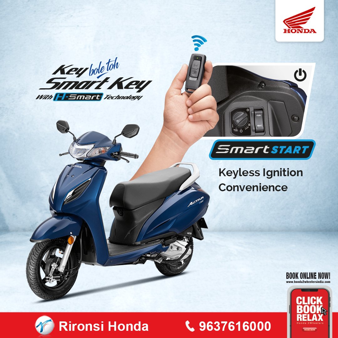 The Honda Activa 6G H-Smart is the perfect scooter for those who want keyless ignition convenience and an immobiliser system's security.

~ Rironsi Honda, Ahmednagar
Contact:- +91 9637616000

#ActivaHsmart #KeylessIgnition #Convenience #HsmartTechnology #rironsihonda