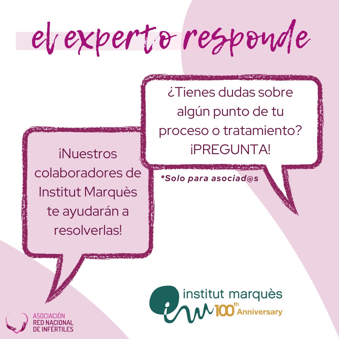 👨⚕️👩⚕️¿Conoces el servicio El experto responde Web? TÚ PREGUNTAS, ELLOS RESPONDEN

❓Pregunta a nuestros colaboradores todas las dudas que tengas sobre #infertilidad y #reproduccionasistida

Consulta en👉redinfertiles.com/red-infertiles…

<a href="/InstBernabeu/">Instituto Bernabeu</a> <a href="/imarques_ES/">Institut Marquès</a> 

#infertilpandy
