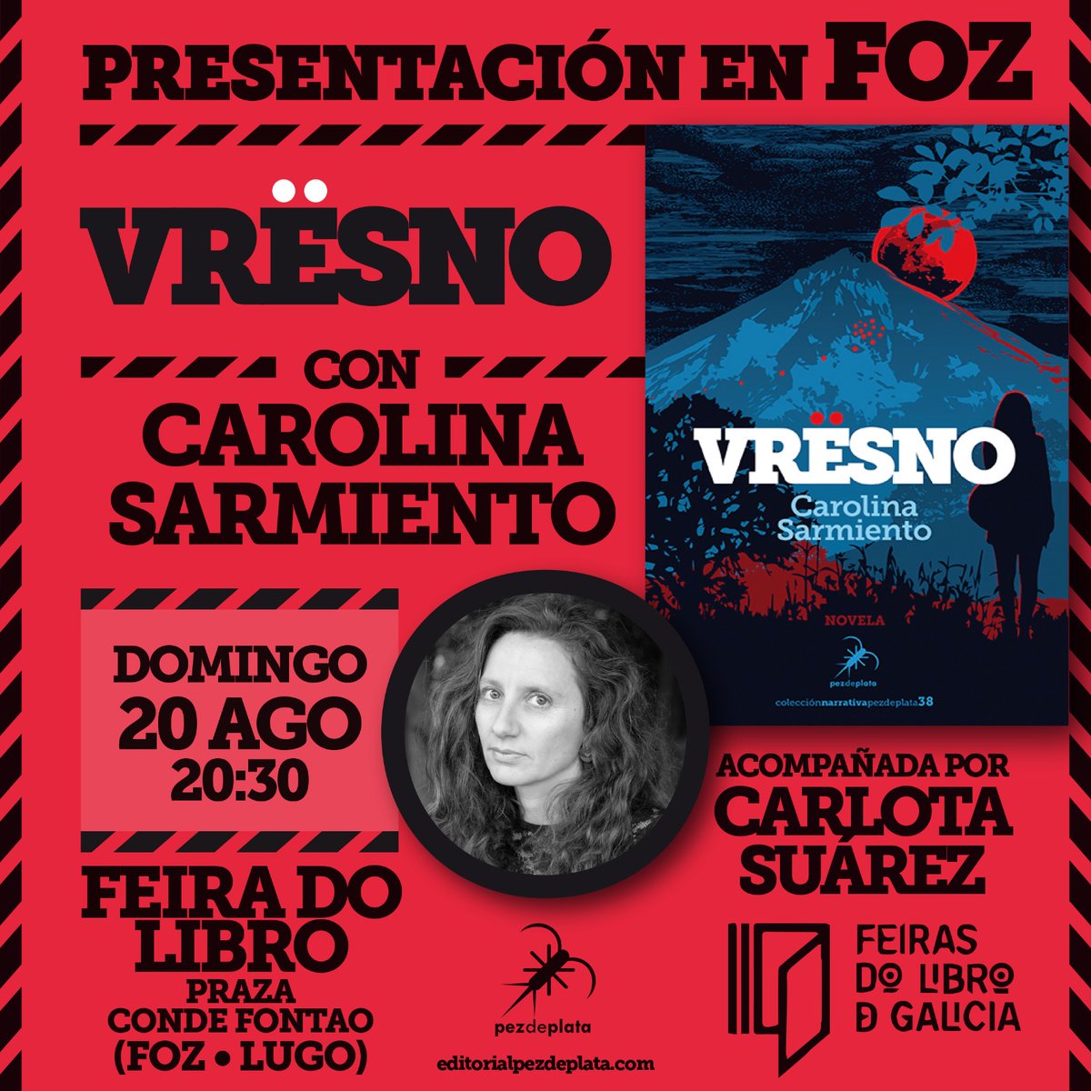 Este domingo Carolina Sarmiento en Foz.

#vrësno #carolinasarmiento #terror #feriadellibro #feiradolibro #foz #galicia #booksforsummer #librosparaelverano #devoralibros #pezdeplata