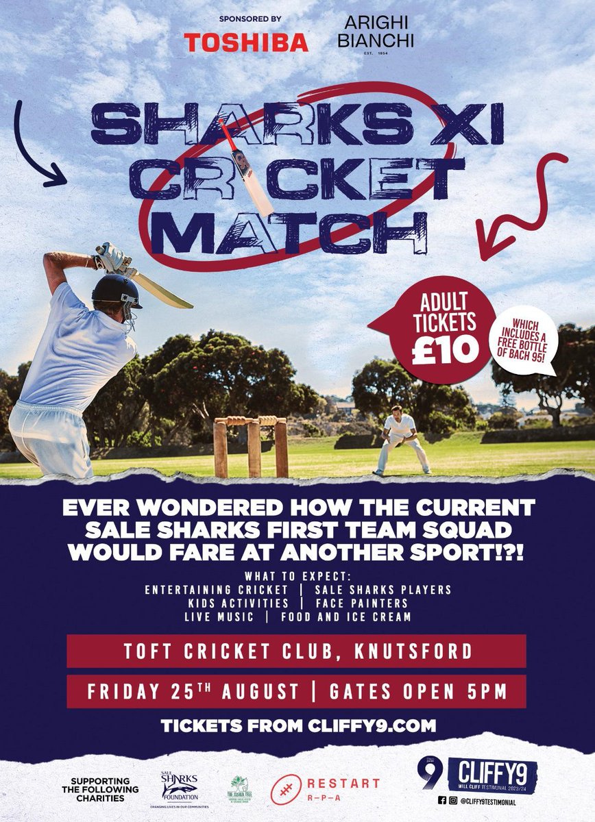Restart (@restartrugby) on Twitter photo Make sure you join <a href="/Will_Cliff88/">Will Cliff</a> #Cliffy9 Testimonial Cricket Match on Friday 25th August!
It's set to be a great event, buy your tickets now by visiting: cliffy9.com.
#ForOurPlayers Make sure you join <a href="/Will_Cliff88/">Will Cliff</a> #Cliffy9 Testimonial Cricket Match on Friday 25th August!
It's set to be a great event, buy your tickets now by visiting: cliffy9.com.
#ForOurPlayers