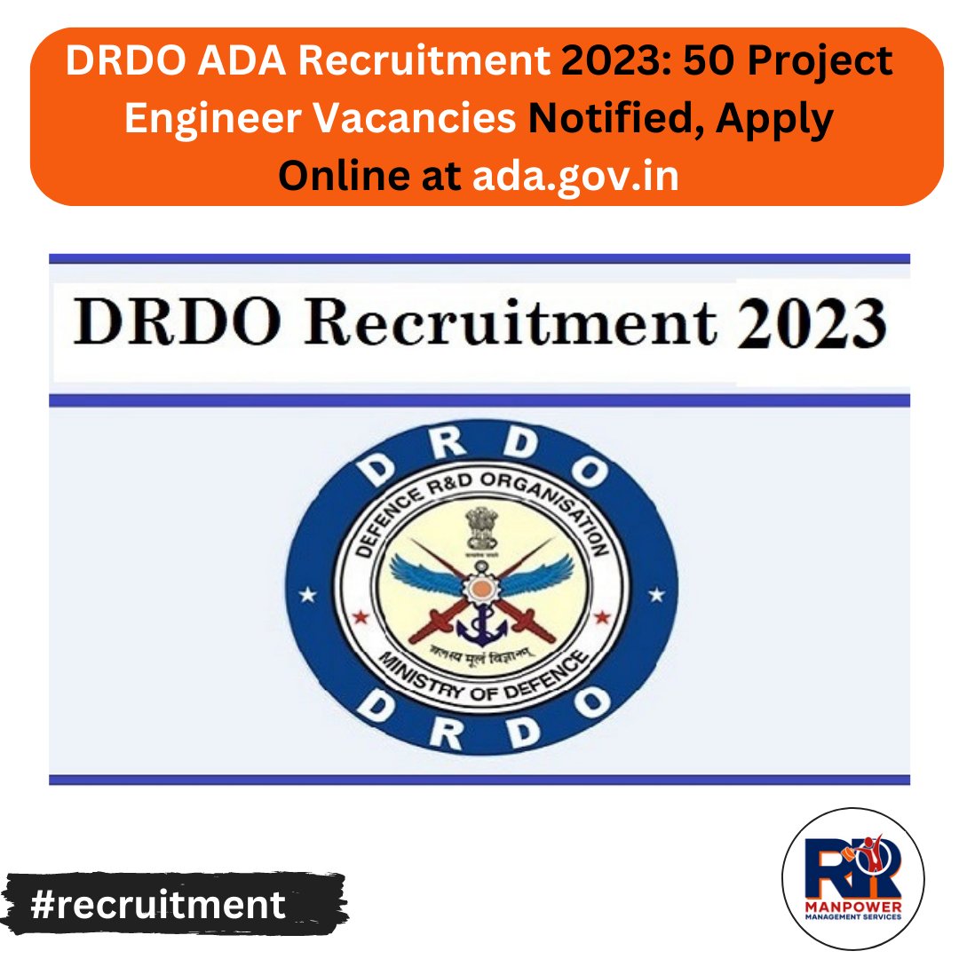 Embark on a journey of innovation with DRDO ADA! 🚀✨ Join the elite team as we open doors to 50 exciting Project Engineer vacancies in 2023. Apply online now at ada.gov.in🔬🔧
#DRDOADARecruitment #ProjectEngineerJobs #rrmgt #rrmanpowerkadi