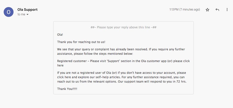 kritin7's tweet photo. @ola_supports @ola_supports literally few minutes ago I tweeted you with proofs that i have NOT GOT the refund yet since April. I have been extremely patient with you guys. Now I receive this mail that the query has been resolved. WHY?? what are you guys doing?? https://t.co/VAN8QJ5wSO