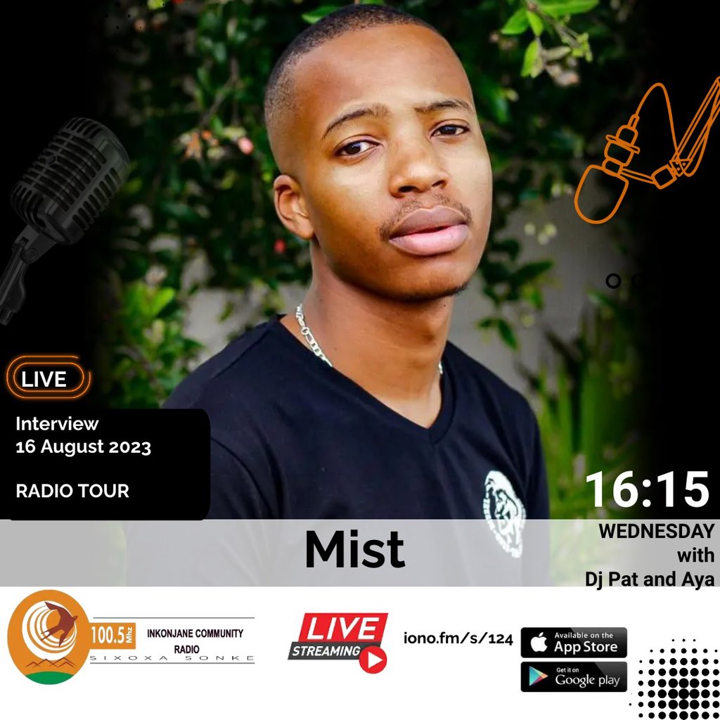 _MistSA's tweet photo. The #MinaNaweRadioTour hits Inkonjane Community Radio today at 16:15

Please tune in 🙏🏽

#BrandNewSingleDroppingSoon #MinaNawe #MistSa #OnGod https://t.co/5iY5JEgVEO