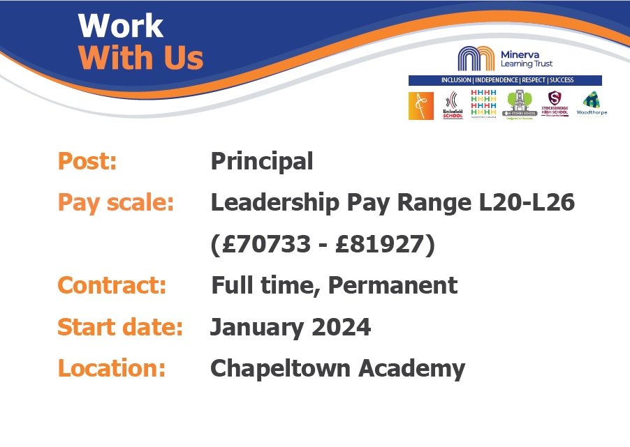 We are recruiting!

Following the retirement of the current postholder, we are looking to recruit a dynamic, innovative, passionate and proven leader to lead Chapeltown Academy on the next stage of its journey.

minervalearningtrust.co.uk/vacancies/prin…