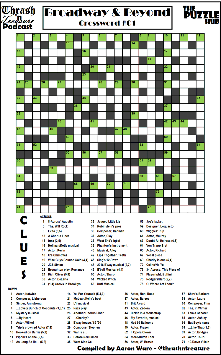 thrashntreasure's tweet photo. I've just compiled our first Thrash 'n Treasure #Broadway Crossword! YAAAYYYY! https://t.co/Tu9c9KAYwo