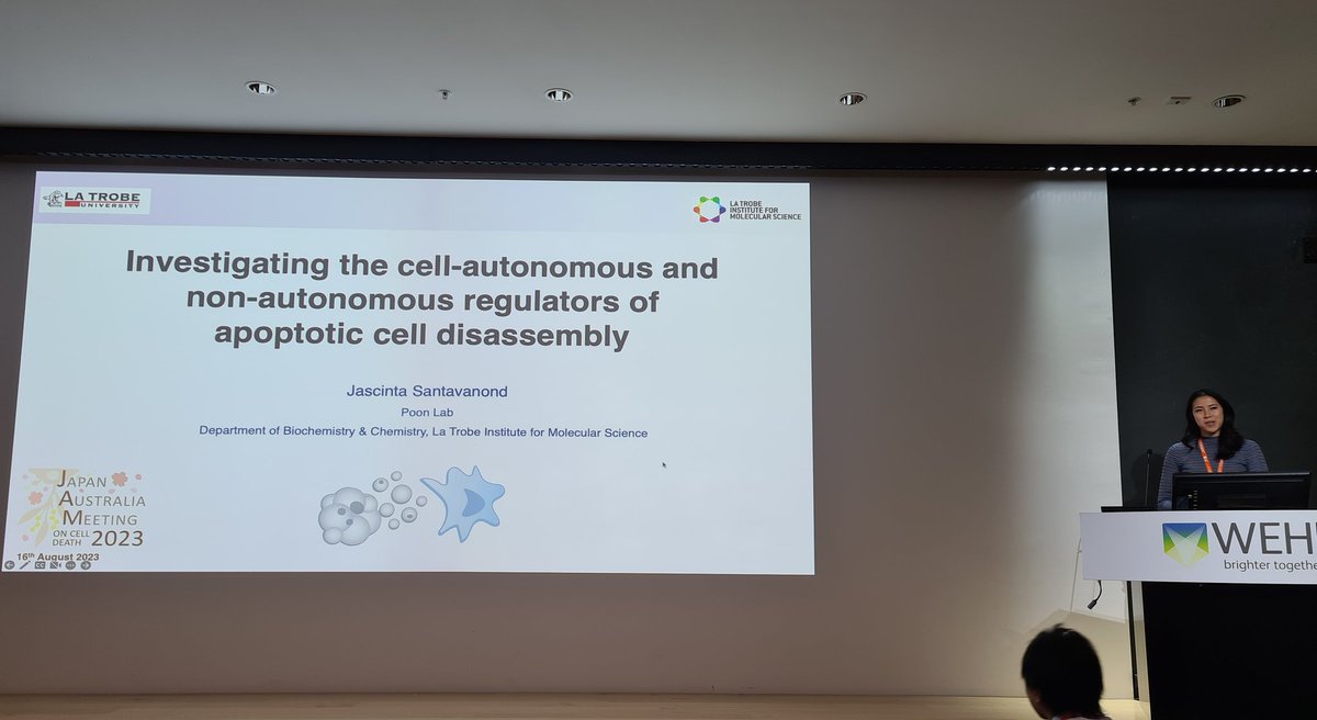 Australasian Cell Death Society (@auscelldeathsoc) on Twitter photo Our final speaker today is Jascinta Santavanond <a href="/jpsantavanond/">Jascinta Santavanond</a>, with a fantastic look at how both intrinsic and extrinsic signals regulate apoptotic cell disassembly! 😍
<a href="/LabACDC/">ACDC Lab</a> <a href="/LIMSLTU/">La Trobe Institute for Molecular Science</a> #JAM2023 Our final speaker today is Jascinta Santavanond <a href="/jpsantavanond/">Jascinta Santavanond</a>, with a fantastic look at how both intrinsic and extrinsic signals regulate apoptotic cell disassembly! 😍
<a href="/LabACDC/">ACDC Lab</a> <a href="/LIMSLTU/">La Trobe Institute for Molecular Science</a> #JAM2023