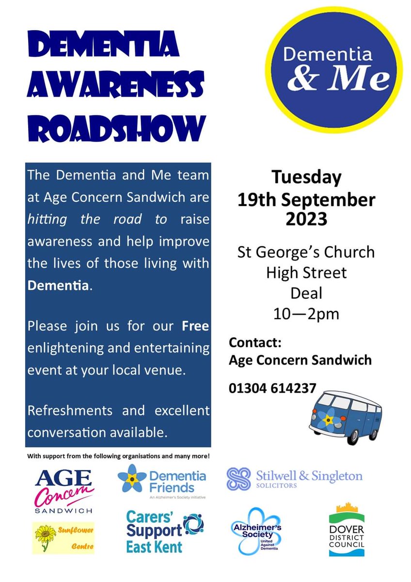 DATE FOR YOUR DIARY: Join us at the Dementia Awareness Roadshow in Deal on Tuesday 19 September - full details below, please share 🤩 #deal #dover