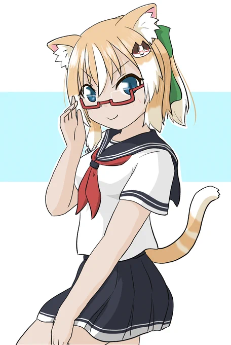 <メガネをくいっとするとなんか賢そうに見える!<そ、そうだね#創作 #オリキャラ#ネコとイヌとメガネっ娘 