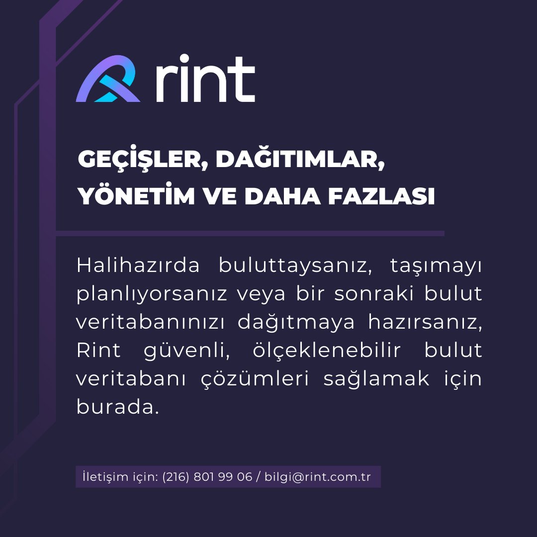 Veritabanı Yönetimini Basitleştiriyor ve Sıkıcı Görevleri Azaltıyoruz.

Detaylı bilgi için : (216) 801 99 06 / bilgi@rint.com.tr

#bulut #veritabanı #yönetim #dijitaldönüşüm