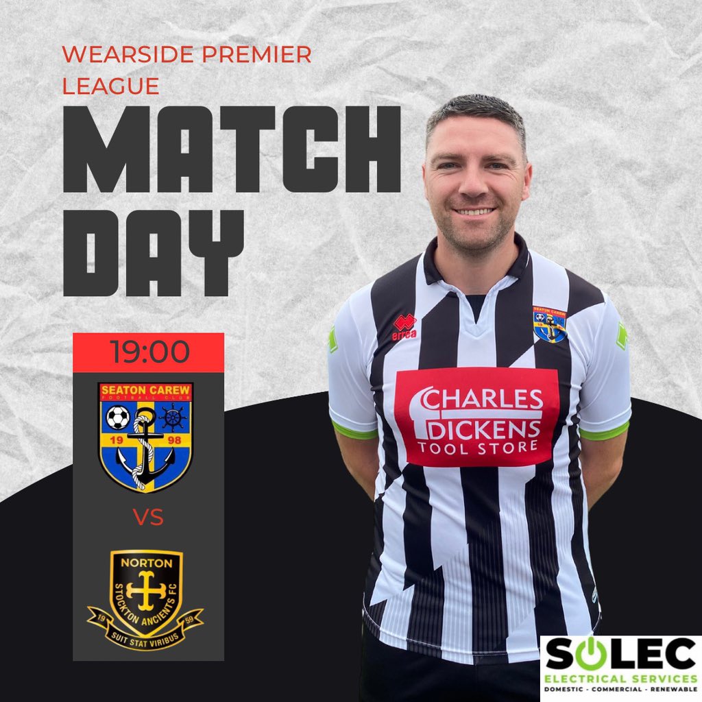 SeatonCarewFC's tweet photo. Match day !! 

🆚Norton and Stockton Ancients
📆Wed 16th August 
⏰ 19:00
🎟️ £3 Adult/£1 concessions 
🏟️ Hornby Park TS25 2AZ
🏆 Wearside Premier League 
👕 Shirt Sponsor: Charles Dickens Tool Store
Bar is open!!
Come down and support the lads! 
All support is appreciated!! https://t.co/dPk8YPhjyV