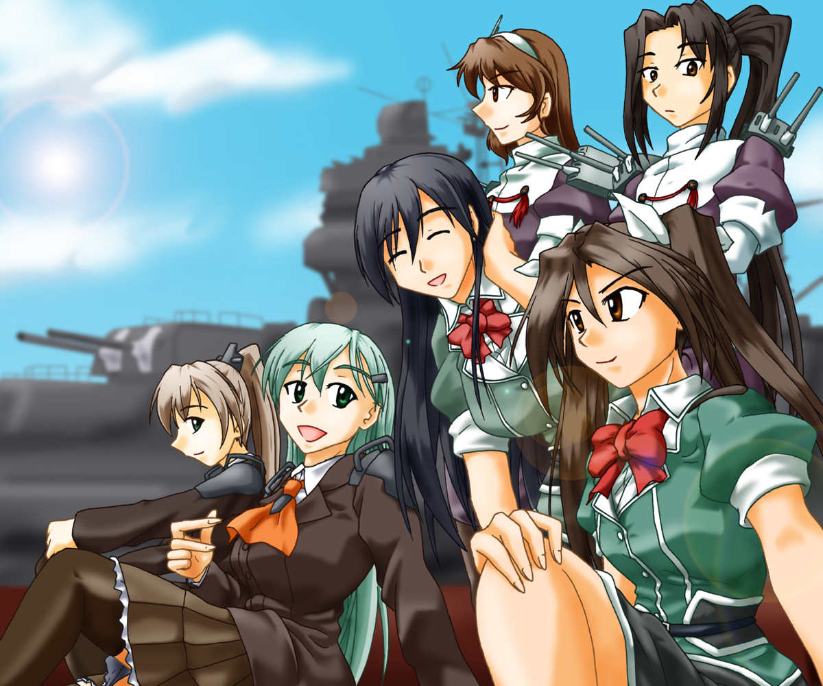 足柄(艦これ) ,筑摩(艦これ) ,熊野(艦隊これくしょん) ,那智(艦これ) ,鈴谷(艦隊これくしょん) ,利根(艦これ) 「#既掲でもいいのでとにかく重巡洋艦を貼ろうよし、貼ろう。旧2-5周回メンバー。 」|多足のイラスト