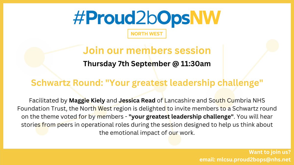 Another fantastic @P2bOps_NW session heading your way. Join your Regional Leads for this powerful members session. If you haven't attended a Schwartz round before, now is your chance. Valuable and promises to have an impact. Invites are in diaries 7th Sep 11.30 💙🧡@Mcguiganemma