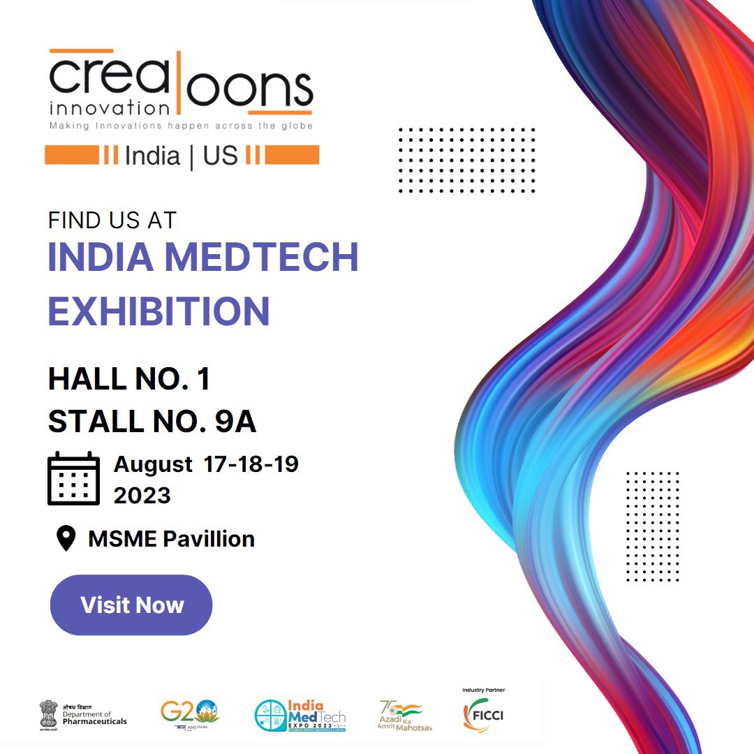 369innovations's tweet photo. Crealoons Innovations is exhibiting at the Indiamedtech expo under G20 Delegation on 17-19th August at Helipad Ground in the MSME pavilion, Hall No. 1. 
Requesting dignitaries, healthcare officials &amp; stakeholders to visit our stall. 
@g20org @ficci_india https://t.co/AaDG3XPoBM