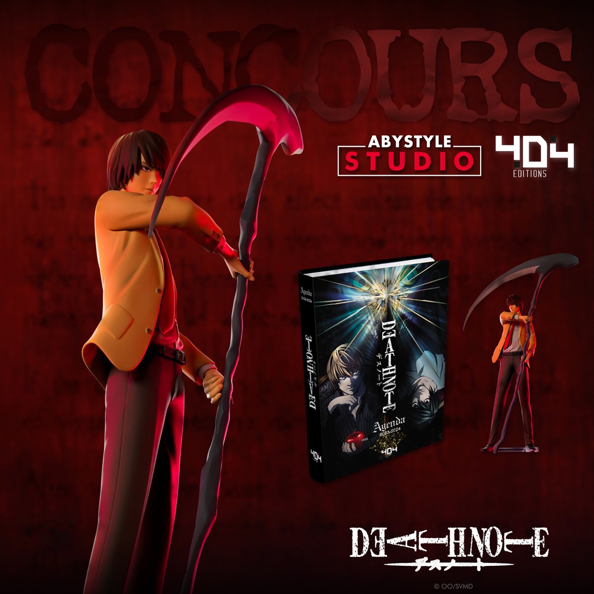 404editions's tweet photo. #CONCOURS #DEATHNOTE 

C'est bientôt la rentrée, on a décidé de vous faire plaisir ! 

Tentez de remporter un agenda Death Note ainsi qu'une figurine de Light Yagami ! 🍎 

Pour participer : ▶️ RT + follow @404editions &amp; @abystyle_studio 

Bonne chance à tous🍀
⌛️TAS le 24/08 https://t.co/ZsPyG1S88z