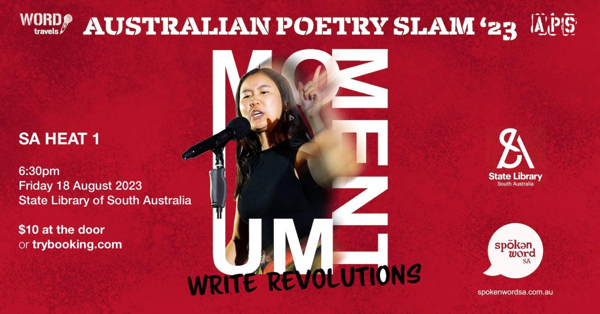 SLSA's tweet photo. This Friday is heat number one for #SouthAustralia in this year’s Australian Poetry Slam, presented by @SpokenWord_SA and supported by #StateLibrarySA.
#poetry #poetryslam #libraries #InstituteBuilding #APS
https://t.co/lQytUqkmix https://t.co/e7WetMkFXA