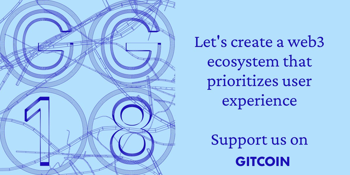 Support better UX in the Web3 space. 

Our Gitcoin grant application is now live. #GG18 

By contributing, you're supporting our mission to make a significant difference. Discover more (and donate) here: explorer.gitcoin.co/#/round/10/0x2…