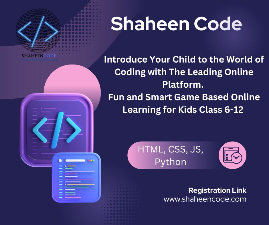 shaheencode's tweet image. Shaheen Code is an educational institute that teaches coding to students from 6th- 12th. They offer courses in HTML, CSS, JavaScript, and Python, helping students develop programming skills for web development and general coding.
#coding #webdeveloper #education #codingforkids