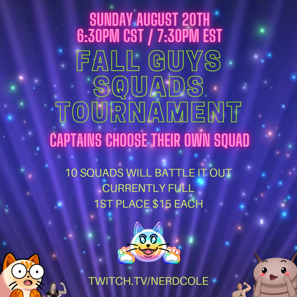 Squads Tourney this Sunday👑currently full, but feel free to stop by to root for a friend✨😽can't believe this is already the 5th tourney that I've hosted 🥵