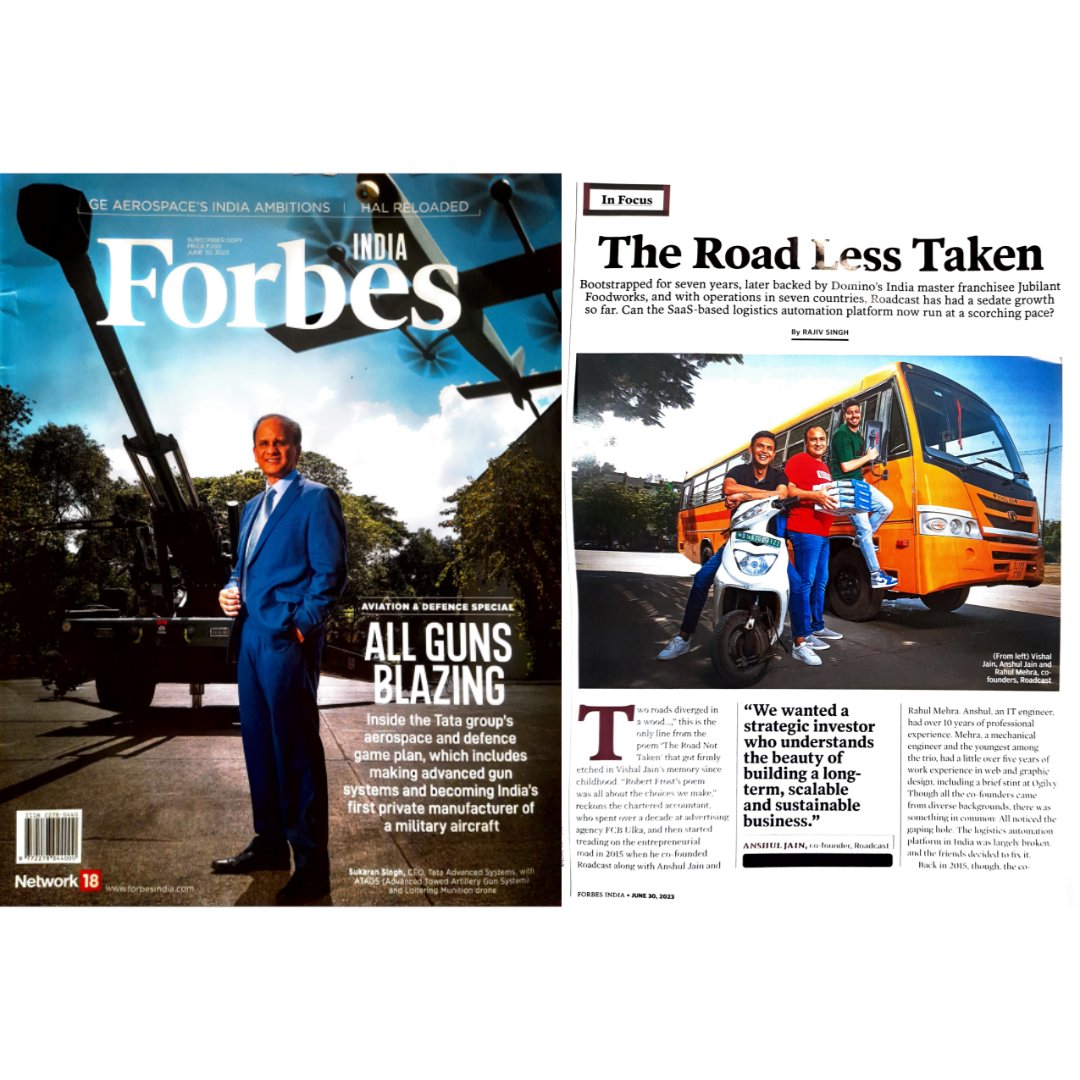 PRableGlobal's tweet image. In a detailed feature by @ForbesIndia, @RoadcastIndia appeared with flying colours of Growth. Vishal Jain, Anshul Jain, &amp;amp; Rahul Mehra, came together to fix the gaping hole in #IndianLogistics. They worked their way with dedication, &amp;amp; are determined for growth &amp;amp; recognition.
