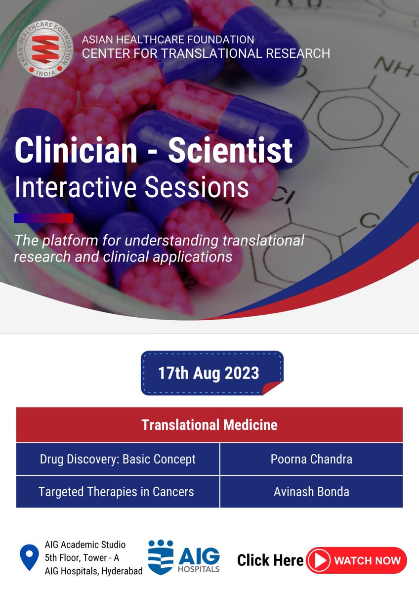 This week on the Clinician - Scientist series, we are discussing the all important #DrugDiscovery process. India has immense potential to develop proprietary drug better suited for our population LIVE on YouTube youtube.com/watch?v=hhPzcL… #DrugDiscovery #DrugDesign #SmallMolecules