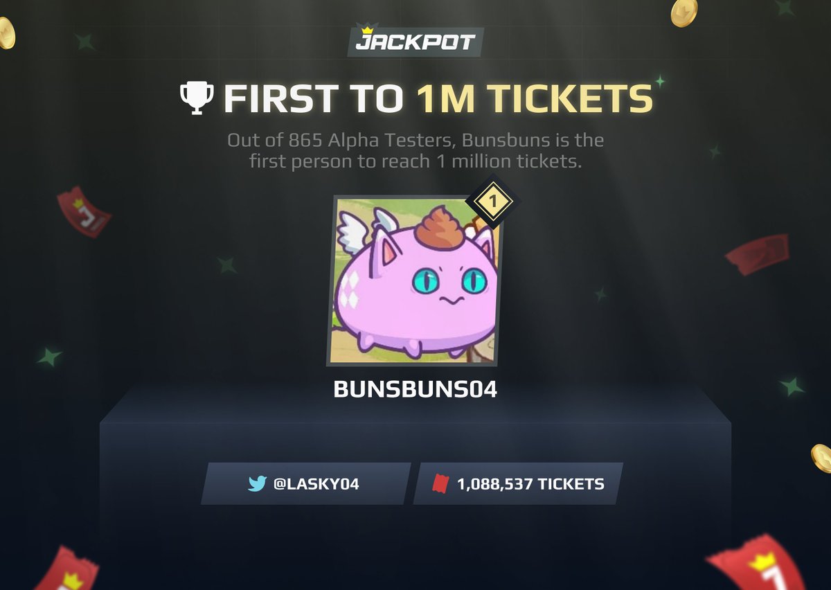 Congratulations <a href="/Lasky04/">Bunsbuns 😜</a> on being the first person to reach 1,000,000 tickets 👏