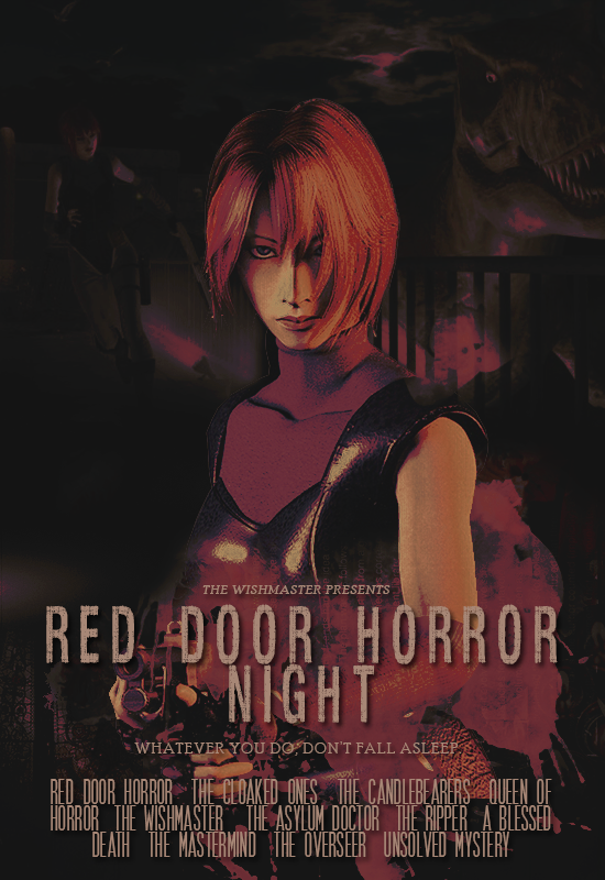 RedDoorHorror's tweet photo. The Wishmaster is going old school for your entertainment. Can they overcome their childhood anxiety to bring you a classic horror? Catch them on the Red Door Horror twitch live, Wednesday, at 8:30PM EST. #dinocrisis #ResidentEvil #Capcom #twitchaffiliate #jumpscares #RDH https://t.co/0JYpGPld9V