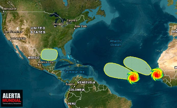 🚨 Ahora son tres áreas las que monitorea el CNH.
🚨 La onda tropical que está al oeste suroeste de Cabo Verde aumentó a 30% su posibilidad de desarrollo ciclónico en siete días, y ahora también tiene 10% en 48 horas. 
🚨 El área de posible desarrollo está mas inclinada hacia el