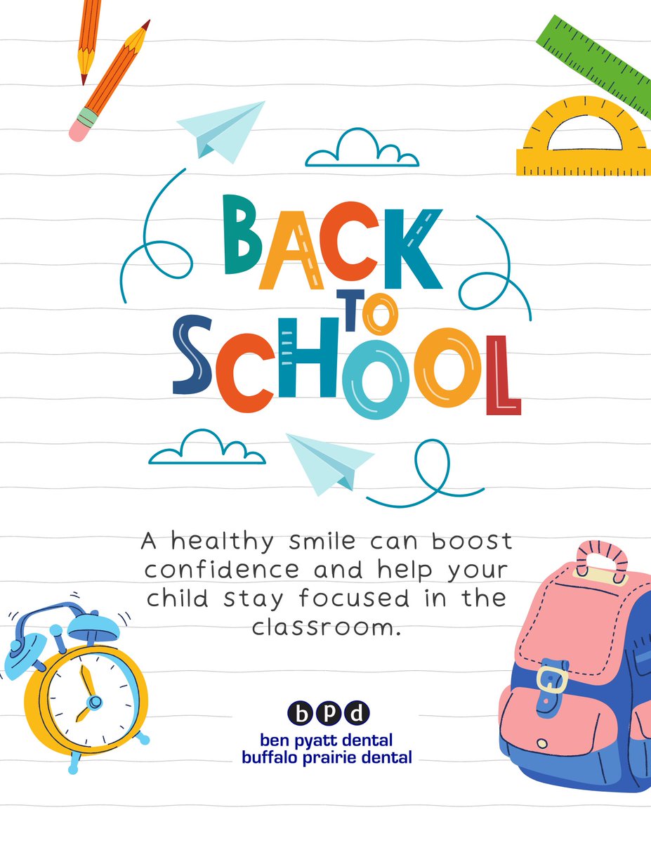 BenPyattDental's tweet photo. If you haven't already, book your child's #BackToSchool dental checkup with Buffalo Prairie Dental! Our expert team in #BuffaloMO will catch any dental issues early, ensuring your child's oral health stays on track. https://t.co/jEBOlWv5XT https://t.co/wKu5ITFwmH