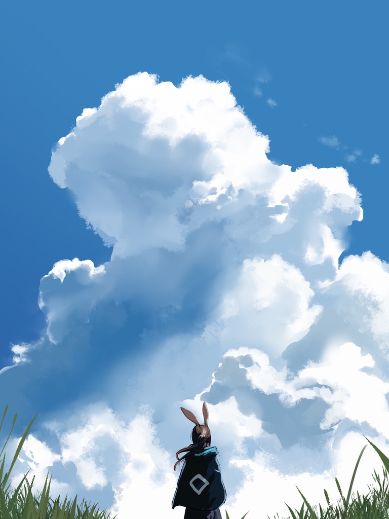 amiya (arknights) 1girl animal ears rabbit ears solo sky outdoors cloud  illustration images