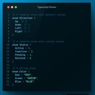 Sayyidalijufri's tweet image. 📚 Typescript Learning Journey: Enums 📚

Enums, short for &quot;enumerations,&quot; are a powerful tool in TypeScript for creating a set of named constants. 

#juniordeveloper #juniordev #100DaysOfCode #TypeScript #ProgrammingTips #webdev #javascript