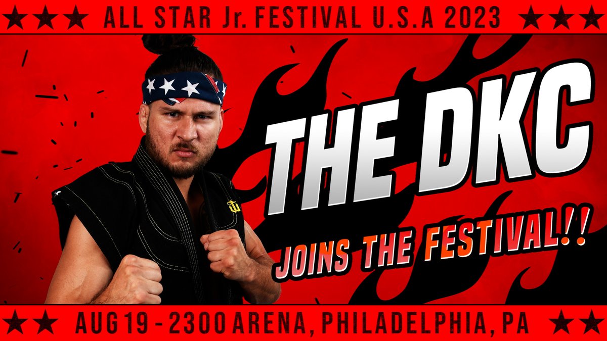 ASJF2023's tweet photo. LEC Presents All Star Jr. Festival U.S.A. 2023
August 19
2300 Arena Philadelphia

PPV LIVE on@njpwworld https://t.co/XbxzQb9vvZ

Current announced wrestlers
25 RYUSUKE TAGUCHI @taguchiryusuke
26 THE DKC @Dylankylecox
27 FUGAZ @FugazCMLL
28 FRANCESCO AKIRA @francescoakira

#ASJF2023 #njpwworld